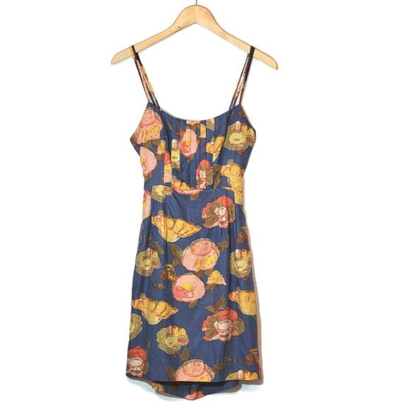 Anthropologie Maeve Floral Mini Dress Silk Blend Peony Print Blue Party Summer 4 - Picture 16 of 16